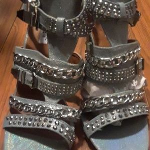 Shimmery denim heels